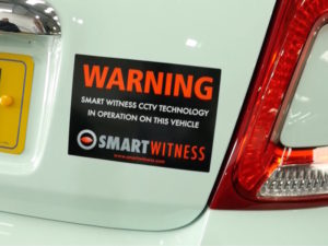 Sticker on back of vehicle warning CCTV technology is fitted