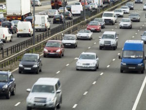 Vehicles in heavy traffic on M6 motorway