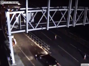 Highways England CCTV footage of driver ignoring road closure sign