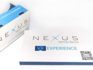 White background with white box with Lexus virtual reality goggles in and 'VR Experience' branding