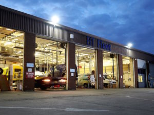 Night image of BT Fleet garage