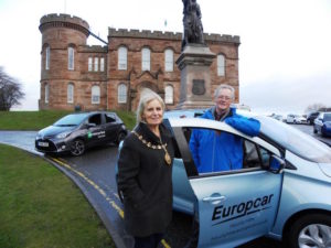 Provost of Inverness Cllr Helen Carmichael and chair of community services committee, Cllr Allan Henderson at the car clubs launch in Inverness.