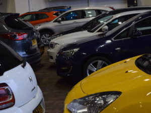 Used cars at auction storage facility