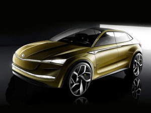 Front view of Skoda Vision E electric vehicle concept