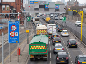 A queue of traffic on the approach to Blackwall Tunnel