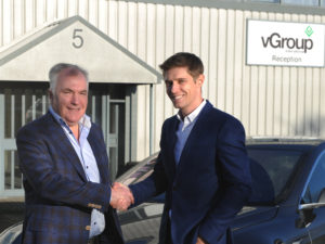 James Nash (right), managing director, vGroup International, welcomes Mike Wise to the company