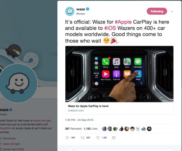 Waze now compatible with Apple CarPlay