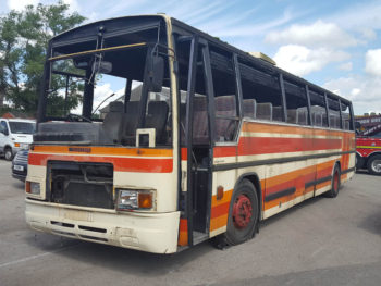 The glass windows, fuel and other liquids will be removed from a 57-seater coach before it is towed onto the motorway